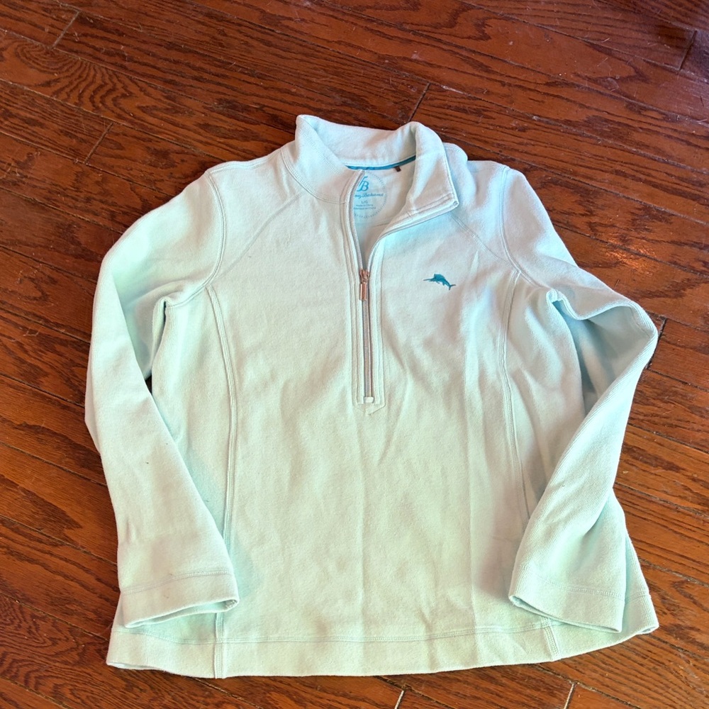 Tommy Bahama Mint Green Quarter-Zip Teddy Fleece Jacket